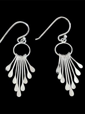 925 Sterling Silver Rhodium Plated Silver Tassel Wire Hook 1.5" Long Earrings